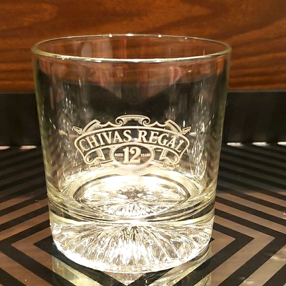 4 CHIVAS REGAL 12 ETCHED WHISKEY LOWBALL ROCKS OLD FASHION GLASSES